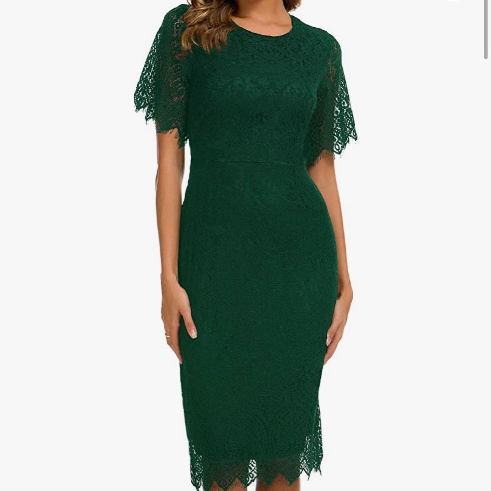 Floral Lace Round Neck Short Sleeves Cocktail Midi Dress